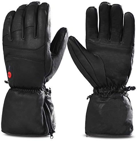SAVIOR HEAT Beheizte Handschuhe für Herren und Damen, Palm Lederhandschuhe für Winterski und Eislaufen, Arthritis Handschuhe 7.4V 2200 Mah Elektrische wiederaufladbare Batterien Handschuhe