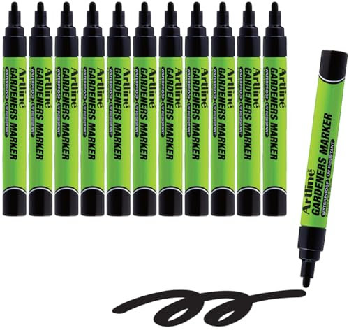 Artline Gardeners Permanent Markers | Professional Series | for Use On Plants, Labels, and More | UV Resistant | Waterproof | EKPR-GDM | 2.3mm Bullet Tip | Pack of 12 | Black - Gardening