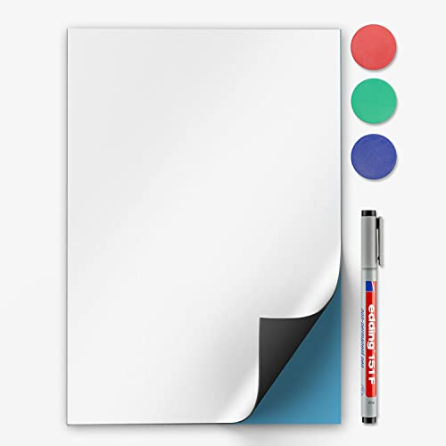 DIN A4 Magstick® Pellicola lavagna adesiva I superficie adesiva flessibile per magneti I pellicola ferrosa bianca, scrivibile, lavabile I mag_088