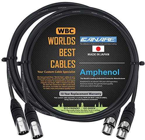 WORLDS BEST CABLES 2 Units - 6 Foot - Canare L-4E6S, Star Quad Balanced Male To Female Microphone Cables With Amphenol Silver XLR Connectors - CUSTOM MADE By .