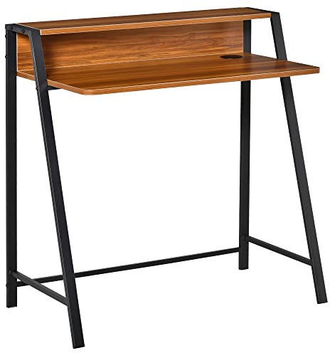 HOMCOM Scrivania Moderna per Camera e Ufficio a 2 Livelli, Arredamento in Legno e Metallo, 84x45x85cm, Nero e Color Noce