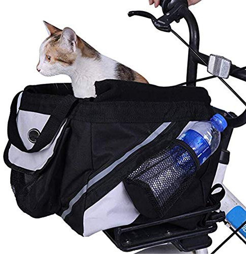 YAOBAO Hund Fahrradträger, abnehmbare Radtasche mit großen Seitentaschen Transportbox/Booster Rucksack für Hunde und Katzen,Black