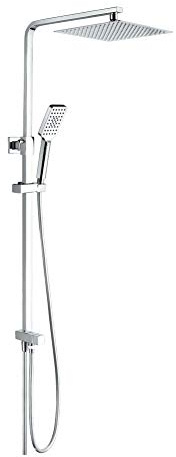 GRIFEMA Edithedge - Columna ducha sin grifo, sistema de ducha cuadrado con alcachofa, rociador 25x25 cm, manguera y soporte, Cromo