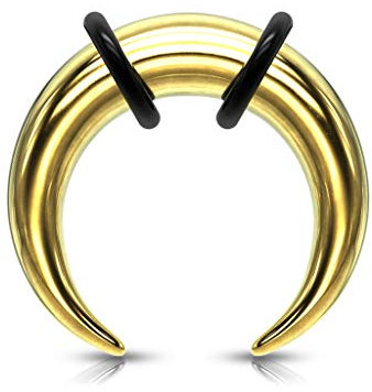 beyoutifulthings Dehn-Stab Taper Buffalo Horn Edelstahl Gold O-Ring Dehnanhänger Universal-Piercing Ohr-Piercing Ohr-Schmuck 2,4mm