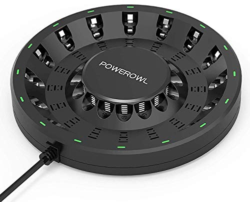 Powerowl Batterieladegerät 16 Slot Ladegerät für AA/AAA Akkus Wiederaufladbare NIMH NICD-Batterien EU Spezifikationen und Mehr Hochgeschwindigkeits Ladung mit Intelligenter LED-Leuchte