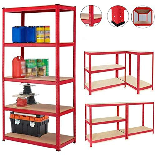 Feidak 180cm x 90cm x 40cm Large Size 5 Tier Shelf, Steel & MDF Boltless Shelves, 875kg Total Capacity/175kg Per Shelf Garage shed Storage Shelving Units, 3 Year Warranty (Red)