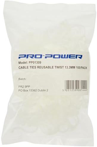 Pro Power RWTL-13 Twist Lock Cable Tie, White, 13.3 mm Bundle Diameter, Pack of 100