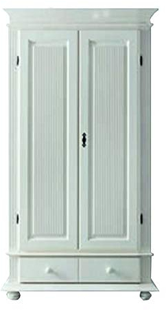 Garderobenschrank 2-türig Laurine altweiß Fichte Massivholz 110x193x59cm (B/H/T) mit Schublade Garderobe Flurgarderobe Flur Schrank Jackenschrank