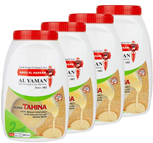 SKUURTFR Al Yaman - Tahine Arabische Sesampaste - Orientalische Tahini aus fein gemahlenen Sesamkörnern im 4er Set á 907 g Packung