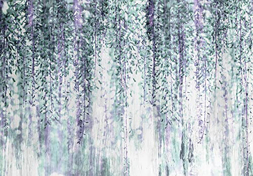 Fototapete Blätter Wisteria Pflanzen Aquarell Wohnzimmer Schlafzimmer Wandtapete Vlies Tapete Latexdruck UV-Beständig Geruchsfrei Hohe Auflösung Montagefertig (13521, VEXXL (312x219 cm) 3 Bahnen)