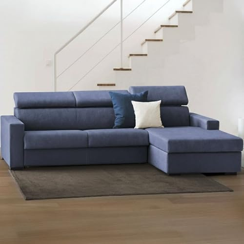 Talamo Italia - Sofa mit Halbinsel Mikaela, Ecksofa mit rechter Chaiselongue aus Stoff, schmale Armlehnen, 100 % Made in Italy, 260 x 95 x 85 cm, Blau