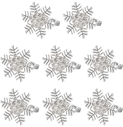 Angoily 8Pcs Serviettenringe Weihnachten, Silber Serviettenringe Serviette Ringe für Weihnachten Abendessen Parteien Hochzeit Schmuck Tisch Dekoration Zubehör