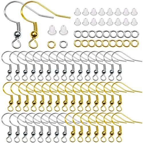 TOAOB 300 Stück Ohrring Haken 925 Ohrringe Selber Machen Set Silber und Gold mit Gummi Ohrstopper und Biegeringe Spule für Schmuck Ohrringe Basteln Zubehör Ohrhänger Schmuckherstellung