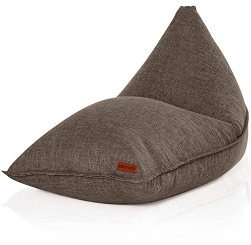 Green Bean Sitzsack Triangle 150x100x100cm mit 220 Liter EPS-Perlen Füllung - Kuschelig Weich Waschbar - Drinnen Stoff Bodenkissen Liegekissen Sitzkissen - Braun