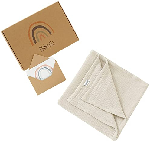 Räuberella® Kuscheldecke-Baby in Beige I 120x120 cm I Weiche Musselin-Decke aus 100% Bio-Baumwolle I Waschbare Babydecke-Musselin ideal als Neugeborenen-Geschenk