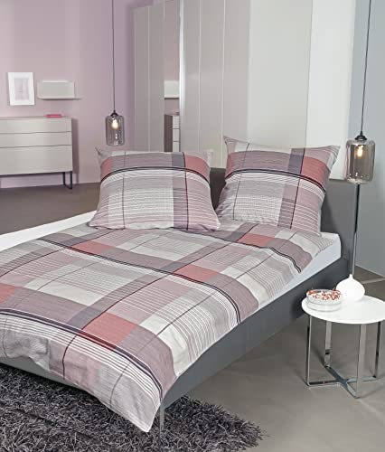 Janine Feinbiber Bettwäsche Davos 155x220 Karo rosa Taupe grau 65122-05