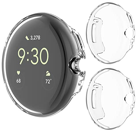 GIOPUEY [2 Stück Hülle mit kompatiblem Google Pixel Watch 1/2/3 41mm, Soft TPU, Shock Resistant, Google Pixel Watch 1/2/3 41mm Cover - Transparent+Transparent
