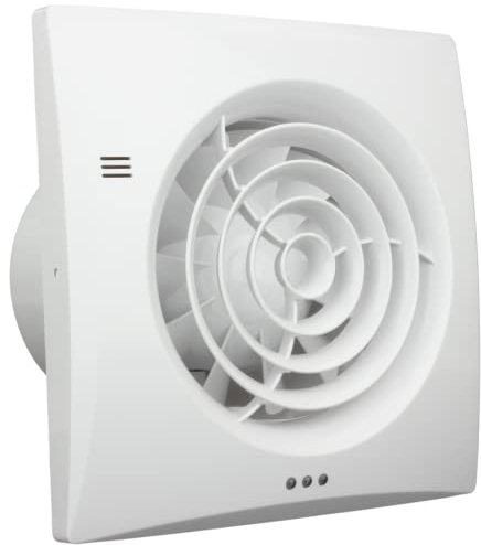 VENTS MEDAIR Bathroom Extractor Fan. Light Switch Activation with Run-On Timer Feature. Wall or Ceiling Mount, Dimensions: 158x158x26mm, Spigot: 99mm Diameter - White