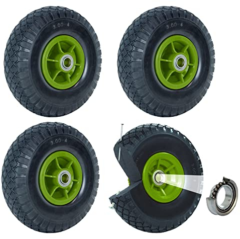 TRUTZHOLM 4X pannensichere Ersatzräder für Bollerwagen, Gartenwagen oder Sackkarre 260x85mm Vollgummi 3.00-4 PU Ersatzrad Rad Reifen 75mm Nabenlänge grün (Grün, versetzte 60 mm Nabe)