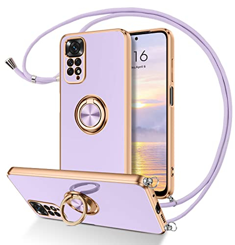 DUEDUE für Xiaomi Redmi Note 11 Hülle mit Band 4G, Xiaomi Redmi Note 11S Handyhülle mit Band 360 Grad Ring Stoßfeste Soft Silikon TPU für Xiaomi Redmi Note 11/Note 11S Hülle Mit Ring 4G Lila
