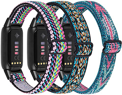 Nigaee 3-Stück Nylon Armband Kompatibel für Fitbit Luxe Armband, Elastisches Verstellbares Nylon Uhrenarmband Kompatibel mit Fitbit Luxe Armband Damen Herren