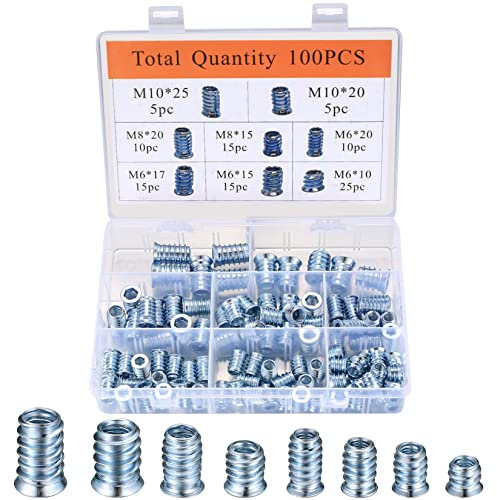Gaomoeny100 Pcs Threaded Inserts Wood, M6/M8/M10 Hex Socket Screw-in Nuts Kit, Hex Flanged Socket Drive Threaded Insert Nuts, Hex Threaded Inserts Assortt Set Wood Furniture, Assorted,Blue,White