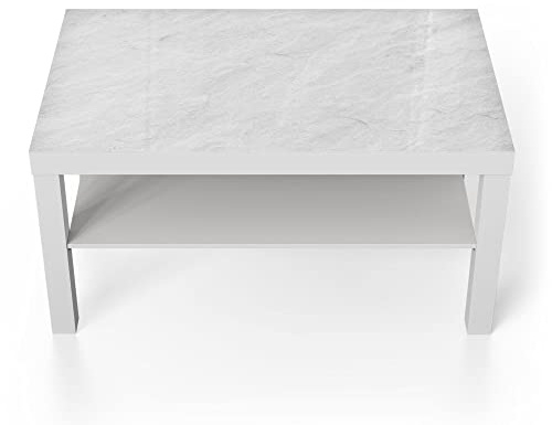 DEQORI Glastisch | weiß groß 90x50 cm | Motiv Reine Schiefersteintextur | ausgefallener Beistelltisch aus Glas | Hochglanz Couchtisch fürs Wohnzimmer | moderner Couch Tisch mit Design