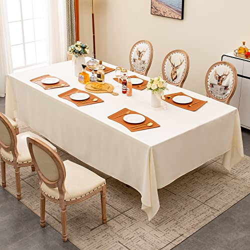 BALCONY & FALCON Table Cloth Water Resistant Washable Ivory 230x396cm | Rectangular, Faux Linen, Wrinkle Resistant, Colorfast, Drapes Well, Farmhouse, Dining Room, Kitchen, Outdoor, Party, Wedding