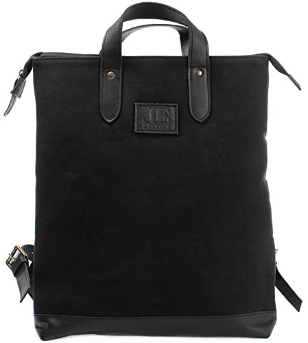LECONI Rucksack retro Lederrucksack Freizeitrucksack Vintage-Look Wanderrucksack backpack modern für Damen & Herren Canvas Leder 39x45x10cm schwarz LE1021-C