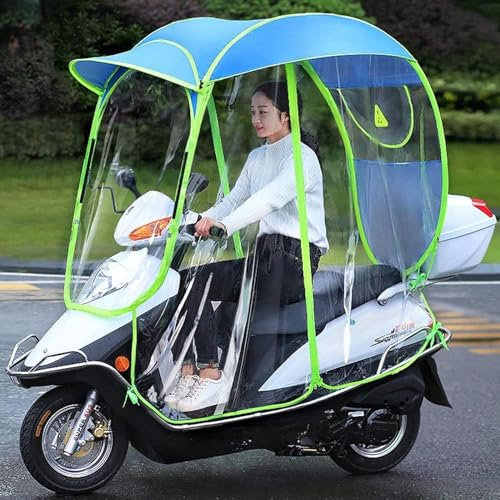 Fully Enclosed Motor Scooter Motorcycle Umbrella Mobility Sun Shade & Rain Cover Waterproof, Universal,Blue (Blue)