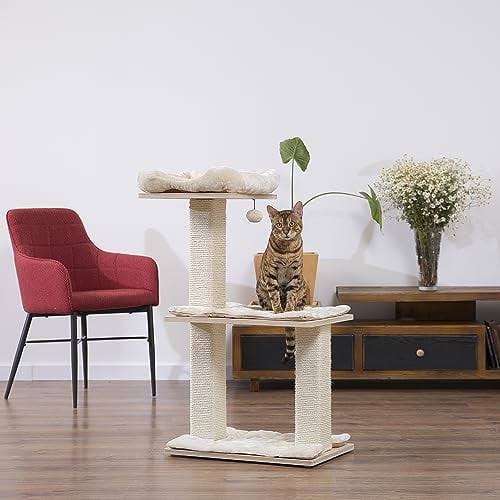 Natural Paradise Orchid M Cat Scratching Post with Natural Plywood Platforms H 103 x L 68 x W 38 cm Cream