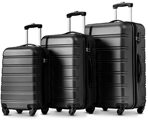 Merax Koffer Set, Hartschalen Kofferset 3 Teilig, Reisekoffer mit Kombinationsschloss und Universalrad, Erweiterbar Handgepäck Koffer, Teleskopgriff, 4 Rollen, S-M-L-Set, ABS-Material, Schwarz