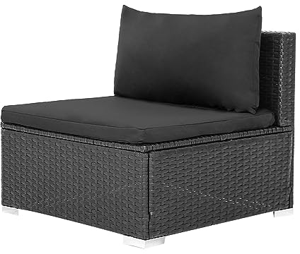 Mingone Gartensofa mit Kissen Rattan Sofa Outdoor Polyrattan Lounge Gartenmöbel für Garten Terrasse Balkon, Schwarz 1 Sitz