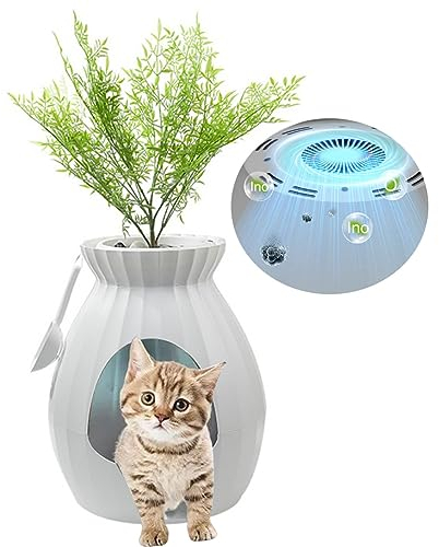 Große, geschlossene Katzentoilette im Blumentopf-Stil für Katzen mit Spritzschutz, Smarte Katzenklo-Box, intelligente Geruchsentfernung und Sterilisation, leicht zu reinigende Katzentoilette