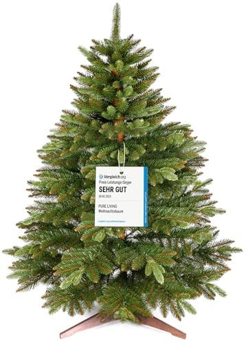 Premium künstlicher Weihnachtsbaum klein 120cm - TESTSIEGER 10 Jahre GARANTIE - Naturgetreuer Weihnachtsbaum künstlich mit Holzständer und Tasche - Christmas Tree Tannenbaum künstlich von Pure Living