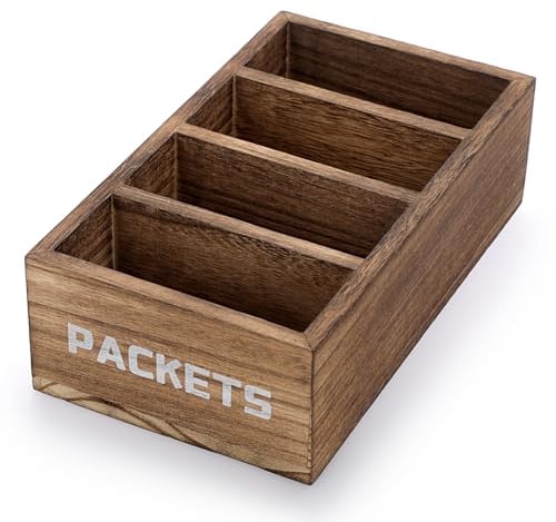 BSTKEY Wood Vintage Seasoning Packet Organizer, Divided Food Packet Storage Organizer Kitchen Spice Packet Holder Seasoning Packet Coffee Pod Storage