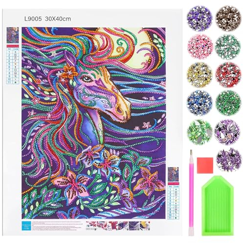 TZQFROCE 5D Diamant Painting Pferde Diamant Painting Geschenke für Mädchen 8 9 10 11 12 Jahre Diamond Painting Bilder Einhorn 30x40cm Pferde Diamond Painting Kit für Kinder und Erwachsene