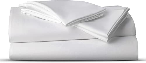 Crescent Textile Sheet Set for Bed 200TC 100% Egyptian Cotton Super Soft Easy Care Fitted Sheet & Flat Sheet with Pillowcases Bedding Set (White, King)