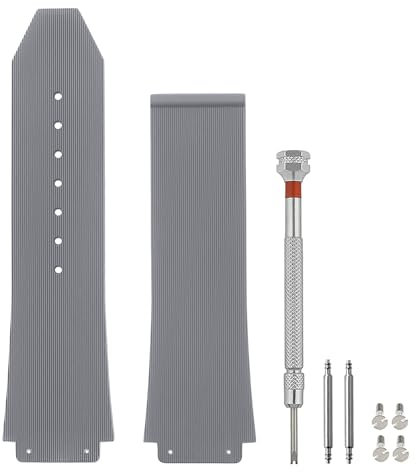 SANDEIN 25 mm Uhrenarmband, kompatibel mit Big Bang Ersatzarmbändern aus weichem Silikon-Gummi, Grau, Streifen, 25mm, Classic