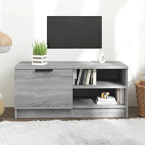 ZEYUAN Mueble para TV, Mueble Salon, Mueble TV Salon, Mueble pequeño, Mesa Auxiliar TV, Mesa De Televisión, Madera contrachapada Gris Sonoma 80x35x36,5 cm