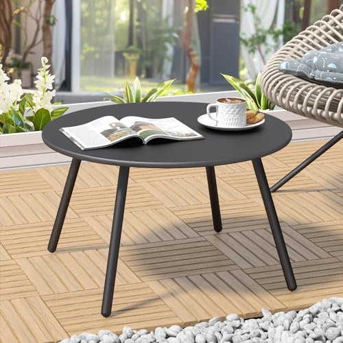 C-Hopetree 28 Round Metal Outdoor Garden Side Coffee Table for Outside Patio, Black