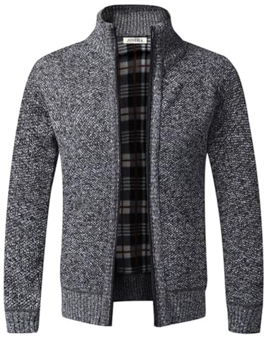 Jinsha Herren-Strickjacke Dicker-Pullover Stehkragen-Cardigan Winter - Warm Fleece-gefüttert Frühling Herbst Mantel Reißverschluss Sport Freizeit Klassisch Business Fashion Strickjacke(Dark Gray L)