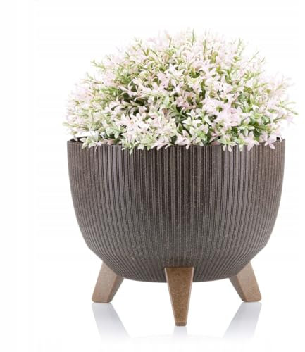 HowHomely Deko Blumentopf mit 3 Beinen Hoch 20 cm - Coffee Espresso Blumenübertopf - Langlebige und Leichte Übertopf 25 cm Durchmesser