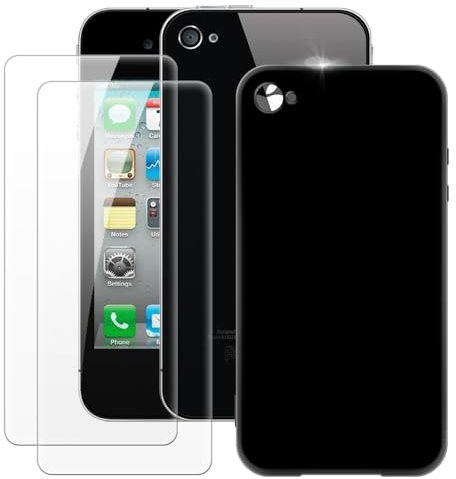 MILEGOO iPhone 4 Custodia +2 PZ Pellicola Protettiva Vetro Temperato, Paraurti Ultra Sottile Antiurto Morbido TPU Silicone Cover per iPhone 4S (3.5”)