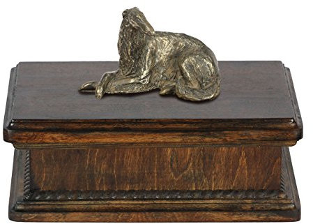 Art-Dog Custom Dog Mama Sitzende Statue Gedenkurne - Handgefertigte kaltgegossene Bronze auf Birkensockel - Urne für die Asche von Hunden - 24,5x29x21cm - 5l - Barsoi I