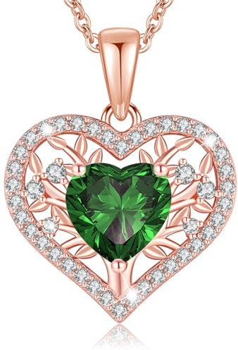 LAVUMO Lebensbaum Herz Kette Damen 925 Sterling Silber Geburtsstein Anhänger Halsketten Geburtstagsgeschenk für Frauen Freundin Mama Valentinstag Muttertags Weihnachten (Roségold-05-Mai)