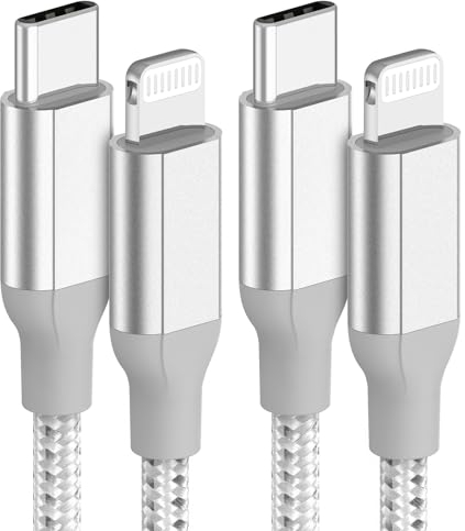 Acecene USB C Lightning Kabel 1M, 2 Stück USB C iPhone Ladekabel Schnellladekabel Power Delivery Nylongeflochten Datenkabel für iPhone 14 13 12 11 Pro Max X XS XR 8 7 6 Plus Mini SE - Silber