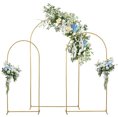 Metall Bogen Hintergrund Stand Set von 3, Gold Hochzeit Bögen Stand für Zeremonie, Metall Ballon Bogen Rahmen Stand Garten Arbor für Hochzeitszeremonie Jubiläum Geburtstagsfeier Dekoration