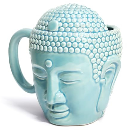 iFutniew Taza de café Tathagata con forma de Buda, taza de cabeza de Buda, taza de cerámica, fácil de usar, verde