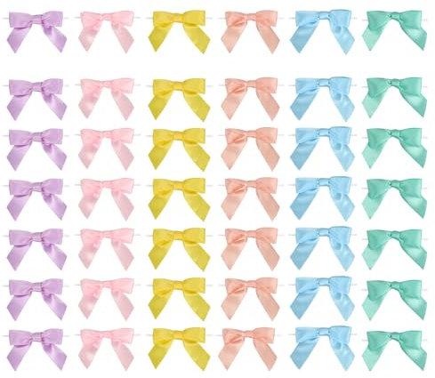 Dooozy 36 Stück 3.5 Satin Schleife, Mini Geschenkschleifen aus Vorgebunden Schleifen Satinband für Geschenk DIY Keks Bonbontüten Weihnachtsbaum Hochzeitsdeko(Macaron Farbe)